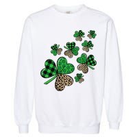 St. Patricks Day Shamrock Irish Leopard Print Plaid Pattern Garment-Dyed Sweatshirt