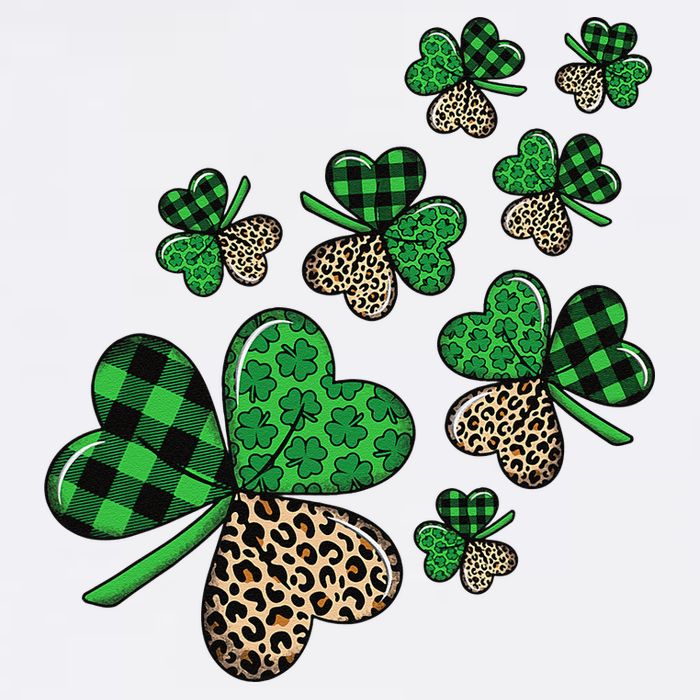 St. Patricks Day Shamrock Irish Leopard Print Plaid Pattern Garment-Dyed Sweatshirt