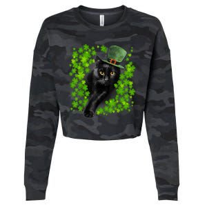 St Patrick Day Black Cat 3 Leaf Clover Kitten Lover Irish Cropped Pullover Crew