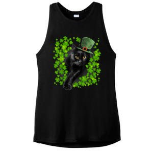 St Patrick Day Black Cat 3 Leaf Clover Kitten Lover Irish Ladies PosiCharge Tri-Blend Wicking Tank