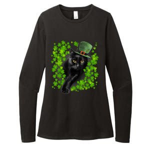 St Patrick Day Black Cat 3 Leaf Clover Kitten Lover Irish Womens CVC Long Sleeve Shirt