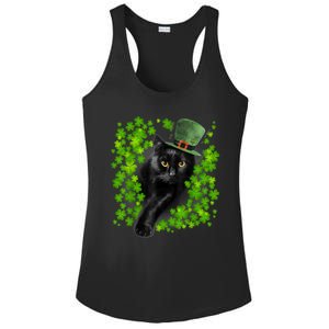 St Patrick Day Black Cat 3 Leaf Clover Kitten Lover Irish Ladies PosiCharge Competitor Racerback Tank