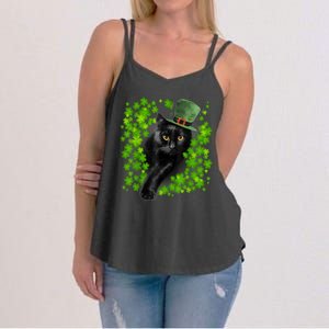 St Patrick Day Black Cat 3 Leaf Clover Kitten Lover Irish Women's Strappy Tank