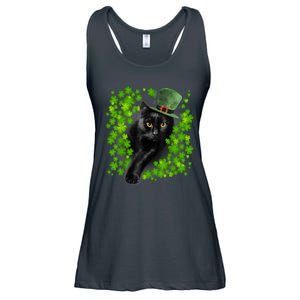 St Patrick Day Black Cat 3 Leaf Clover Kitten Lover Irish Ladies Essential Flowy Tank