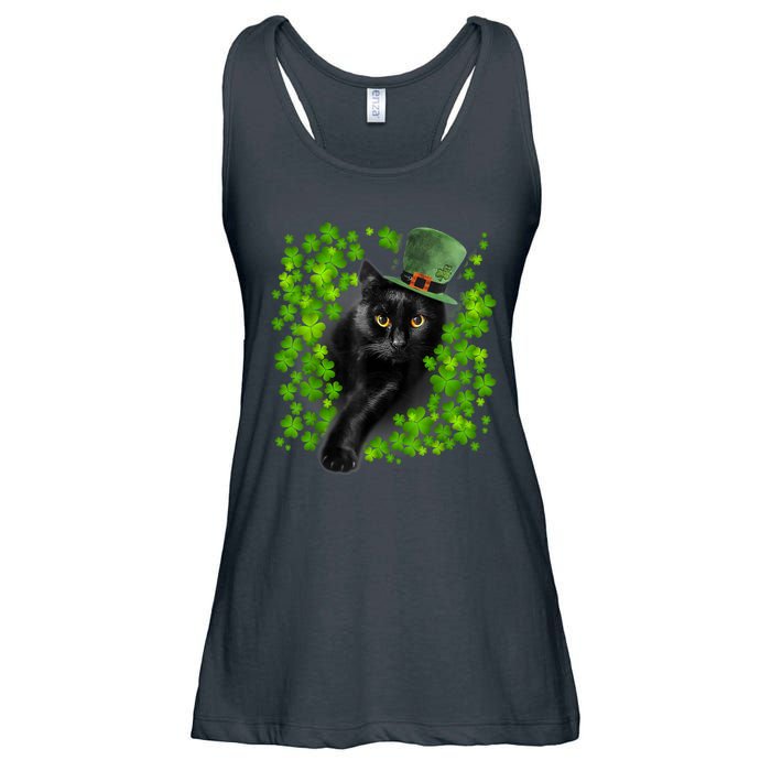 St Patrick Day Black Cat 3 Leaf Clover Kitten Lover Irish Ladies Essential Flowy Tank