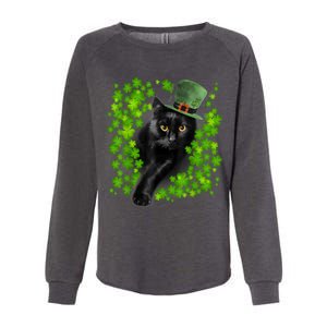 St Patrick Day Black Cat 3 Leaf Clover Kitten Lover Irish Womens California Wash Sweatshirt