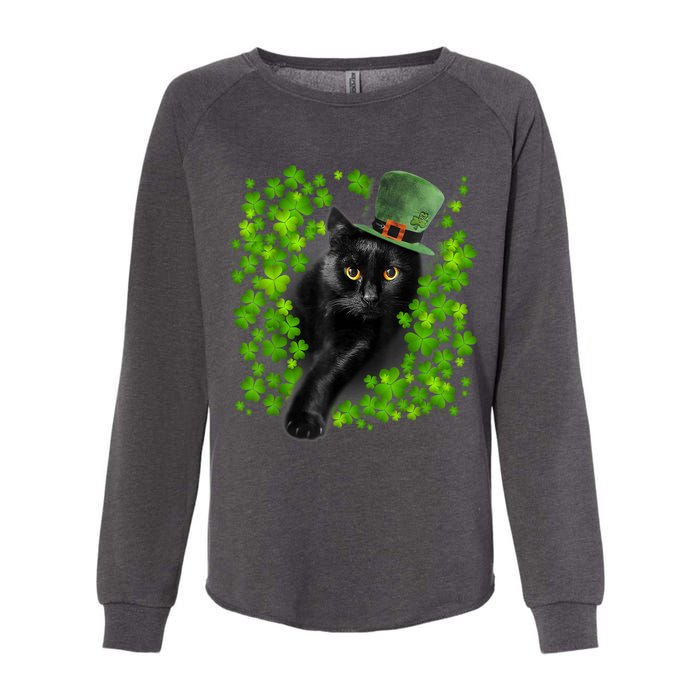 St Patrick Day Black Cat 3 Leaf Clover Kitten Lover Irish Womens California Wash Sweatshirt