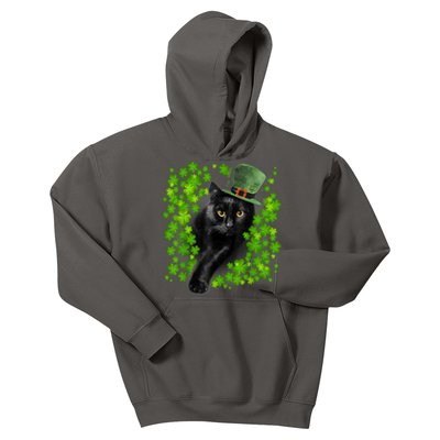 St Patrick Day Black Cat 3 Leaf Clover Kitten Lover Irish Kids Hoodie