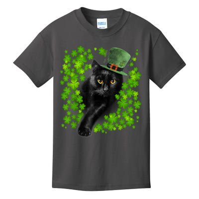 St Patrick Day Black Cat 3 Leaf Clover Kitten Lover Irish Kids T-Shirt