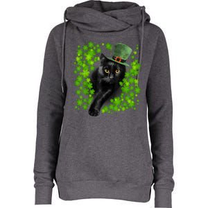 St Patrick Day Black Cat 3 Leaf Clover Kitten Lover Irish Womens Funnel Neck Pullover Hood