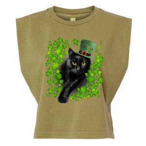 St Patrick Day Black Cat 3 Leaf Clover Kitten Lover Irish Garment-Dyed Women's Muscle Tee