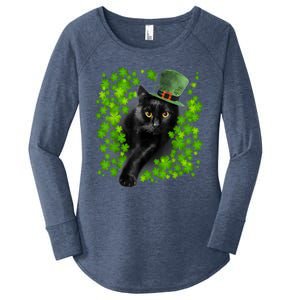 St Patrick Day Black Cat 3 Leaf Clover Kitten Lover Irish Women's Perfect Tri Tunic Long Sleeve Shirt