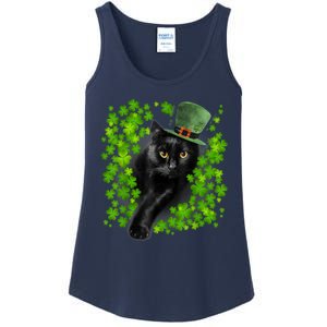 St Patrick Day Black Cat 3 Leaf Clover Kitten Lover Irish Ladies Essential Tank