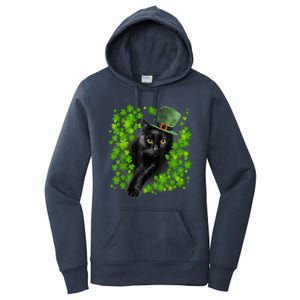 St Patrick Day Black Cat 3 Leaf Clover Kitten Lover Irish Women's Pullover Hoodie