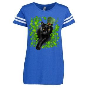 St Patrick Day Black Cat 3 Leaf Clover Kitten Lover Irish Enza Ladies Jersey Football T-Shirt