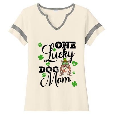 St Patrick's Day Dog Mom One Lucky Dog Mom Cute Gift Ladies Halftime Notch Neck Tee