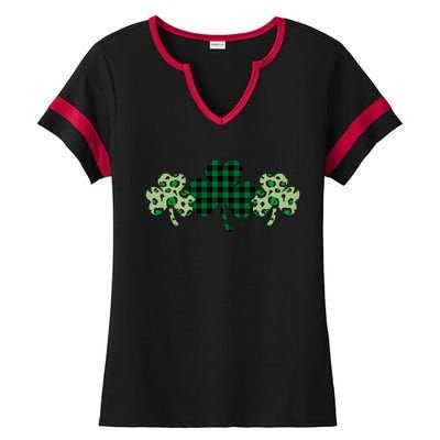 St Patricks Day Shamrock Pattern Ladies Halftime Notch Neck Tee