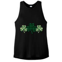 St Patricks Day Shamrock Pattern Ladies PosiCharge Tri-Blend Wicking Tank