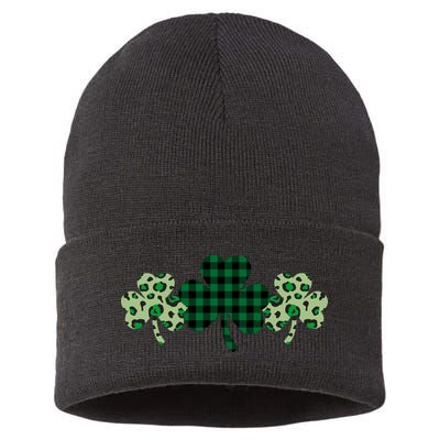 St Patricks Day Shamrock Pattern Sustainable Knit Beanie