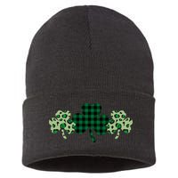 St Patricks Day Shamrock Pattern Sustainable Knit Beanie
