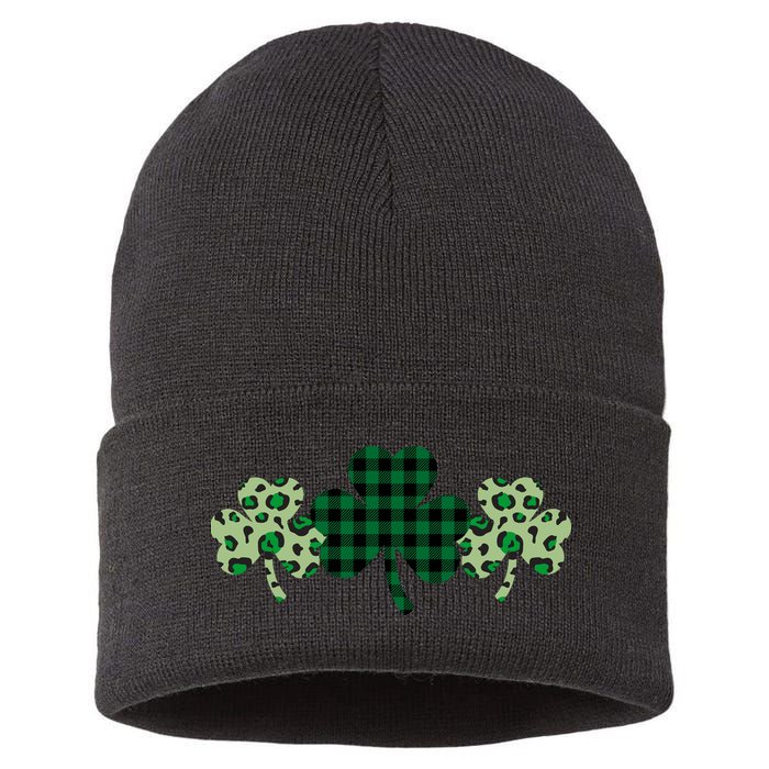 St Patricks Day Shamrock Pattern Sustainable Knit Beanie