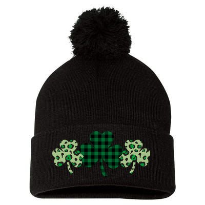 St Patricks Day Shamrock Pattern Pom Pom 12in Knit Beanie