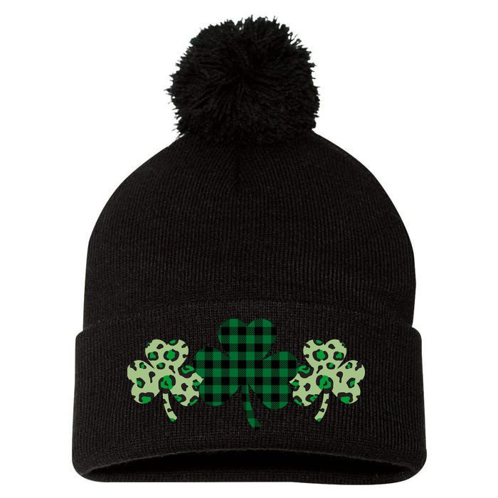 St Patricks Day Shamrock Pattern Pom Pom 12in Knit Beanie
