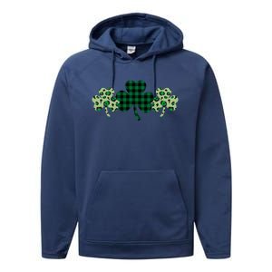 St Patricks Day Shamrock Pattern Performance Fleece Hoodie