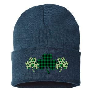 St Patricks Day Shamrock Pattern Sustainable Knit Beanie