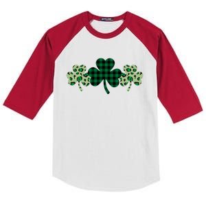 St Patricks Day Shamrock Pattern Kids Colorblock Raglan Jersey