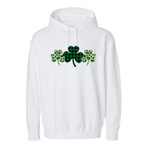 St Patricks Day Shamrock Pattern Garment-Dyed Fleece Hoodie