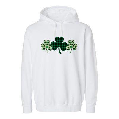 St Patricks Day Shamrock Pattern Garment-Dyed Fleece Hoodie