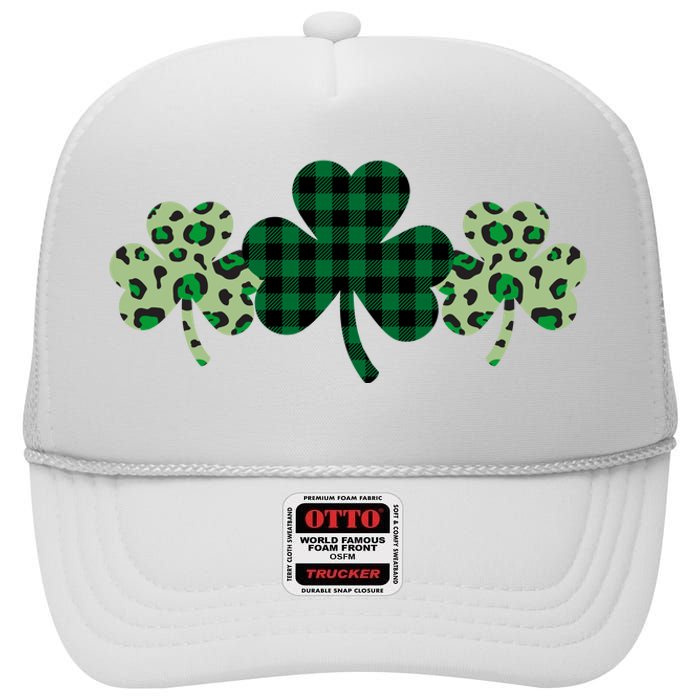 St Patricks Day Shamrock Pattern High Crown Mesh Back Trucker Hat