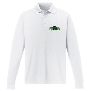 St Patricks Day Shamrock Pattern Performance Long Sleeve Polo