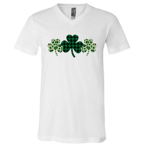 St Patricks Day Shamrock Pattern V-Neck T-Shirt