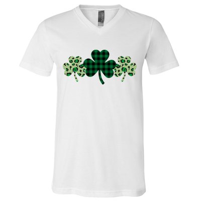 St Patricks Day Shamrock Pattern V-Neck T-Shirt
