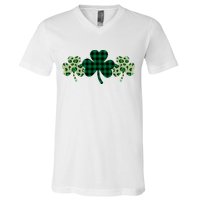 St Patricks Day Shamrock Pattern V-Neck T-Shirt