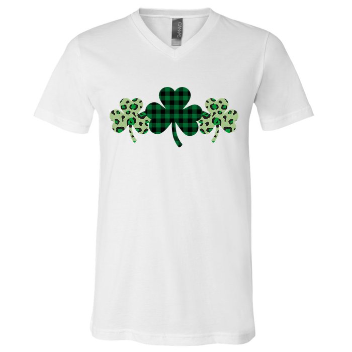 St Patricks Day Shamrock Pattern V-Neck T-Shirt