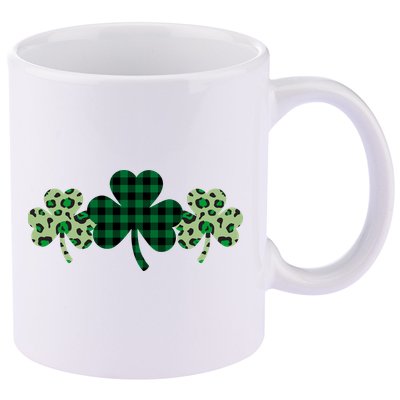 St Patricks Day Shamrock Pattern 11oz C Handle Ceramic Mug