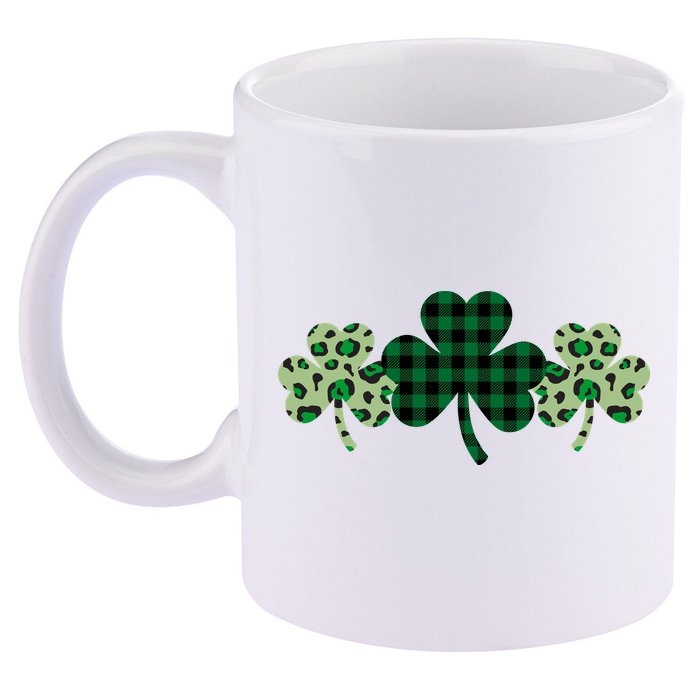 St Patricks Day Shamrock Pattern 11oz C Handle Ceramic Mug
