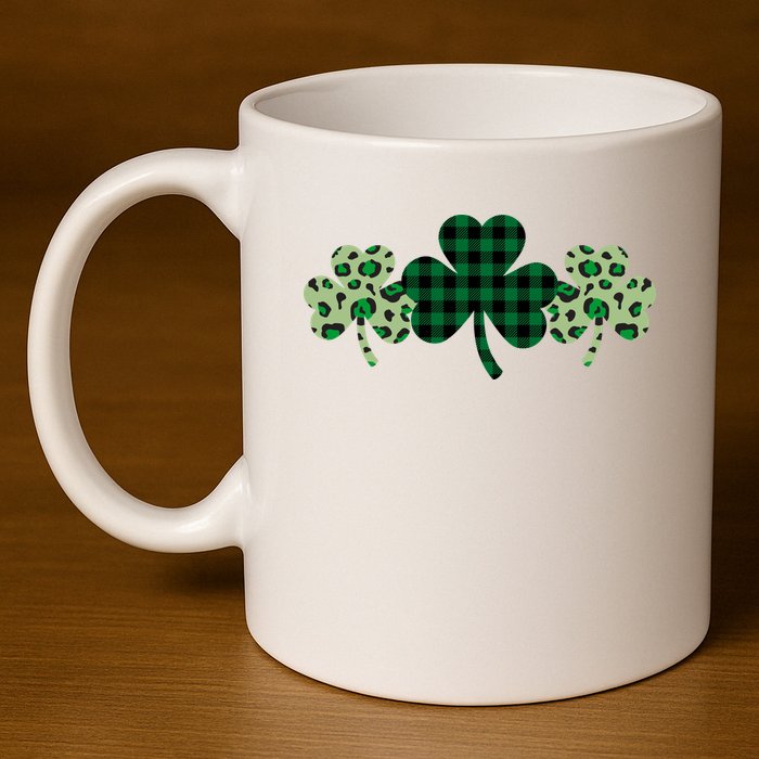 St Patricks Day Shamrock Pattern 11oz C Handle Ceramic Mug