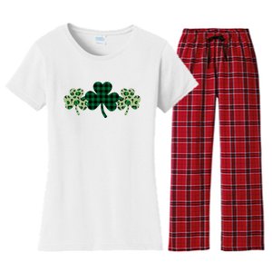 St Patricks Day Shamrock Pattern Women's Flannel Pajama Set