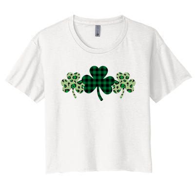 St Patricks Day Shamrock Pattern Women's Crop Top Tee