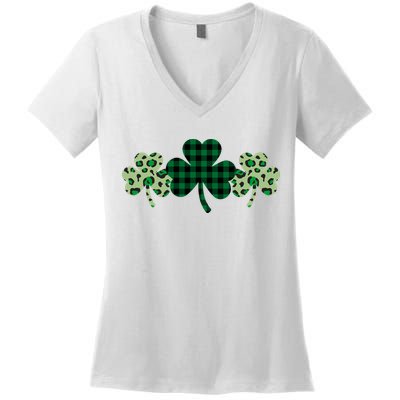 St Patricks Day Shamrock Pattern Women's V-Neck T-Shirt