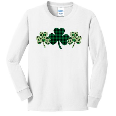 St Patricks Day Shamrock Pattern Kids Long Sleeve Shirt