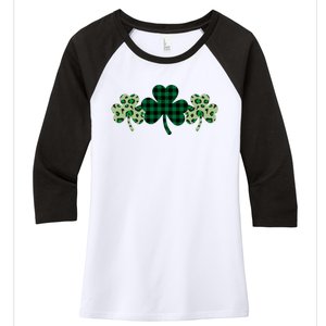 St Patricks Day Shamrock Pattern Women's Tri-Blend 3/4-Sleeve Raglan Shirt