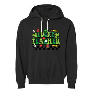 St Patricks Day Lucky Teacher Saint Paddys Groovy Wo Garment-Dyed Fleece Hoodie