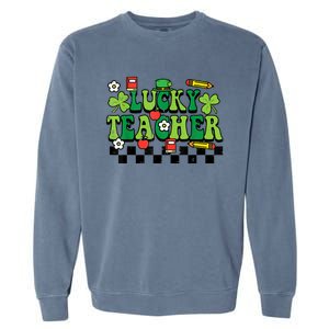 St Patricks Day Lucky Teacher Saint Paddys Groovy Wo Garment-Dyed Sweatshirt