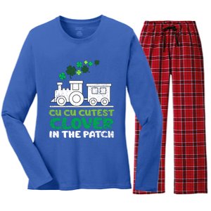 St Patricks Day Cutest Clover In The Patch Funny Gift Women's Long Sleeve Flannel Pajama Set 