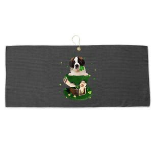 St Patrick's Day Leprechaun Saint Bernard Dog Shamrock Irish Large Microfiber Waffle Golf Towel